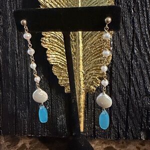 Artisan Pearl and Aqua Earrings
